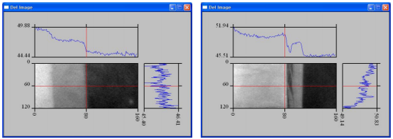 光刻胶与去离子水分别接触1秒（左图）和 10秒（右图）后的∆图像