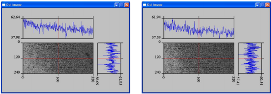 光刻胶与高折射率液体分别接触1秒（左图）和10秒（右图）后的∆图像