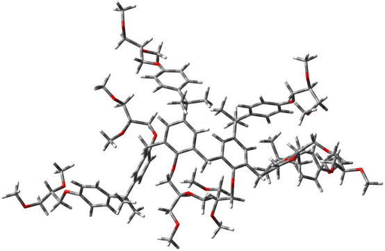 使用CREST和xTB方法定位的SU-8单体模型三维结构