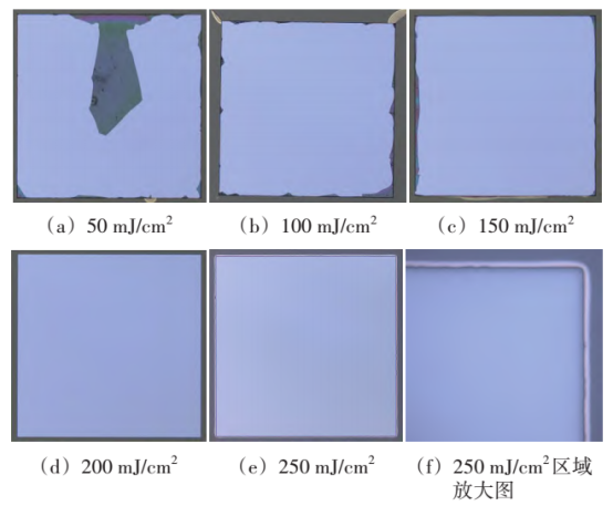不同曝光剂量下的显影图