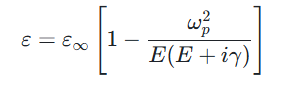 ωp:等离子共振频率，γ:碰撞频率，ε∞:为高频介电常数，E:光子能量