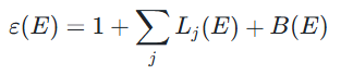  L(E):某些特定的线形，如高斯线形、洛伦兹形、临界点线形等，B(E):能量缓变的背景